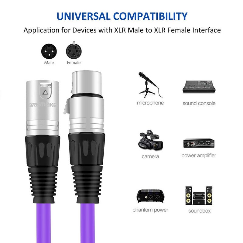 DREMAKE 33FT XLR-M to XLR-F Audio Cable, Mic Speaker Cable for Recording, Live Sound, Stage, DJ, Pro, Studio Cable - Purple - Image 3
